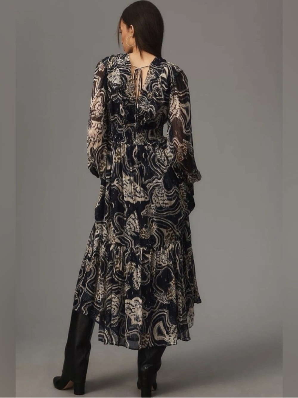 NWT Anthropologie Printer Johnson Long-Sleeve V-Neck Textured Midi Dress sz XLP - Picture 3 of 12